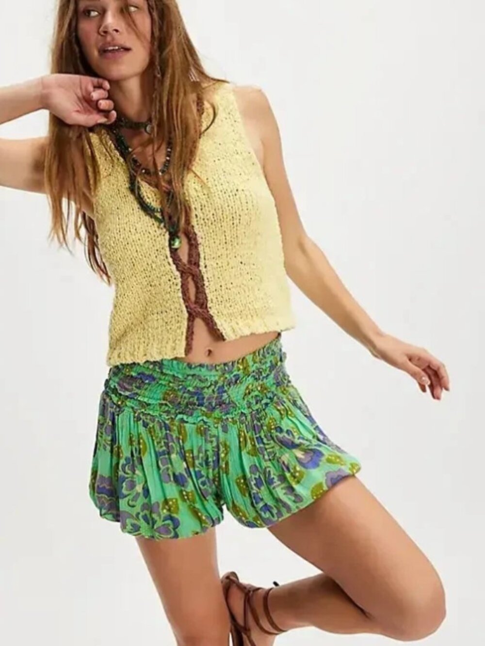 Free People FP One Iris Shorts High-Rise Bold Retro Printed Bubbled S